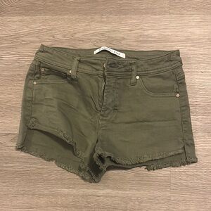 Celebrity Pink Green Jean Shorts with Distressed Hem